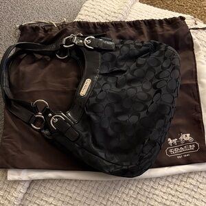 Coach Black Leather Tote with Silver Accents